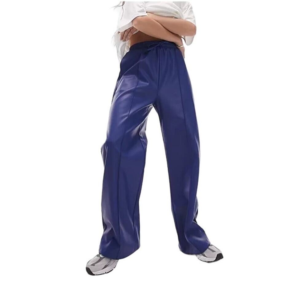 ASOS Topshop Women's Blue Faux Leather Wide Leg Pants - US 4